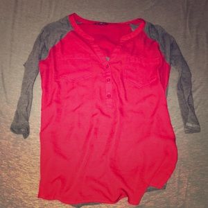 Red and grey blouse!